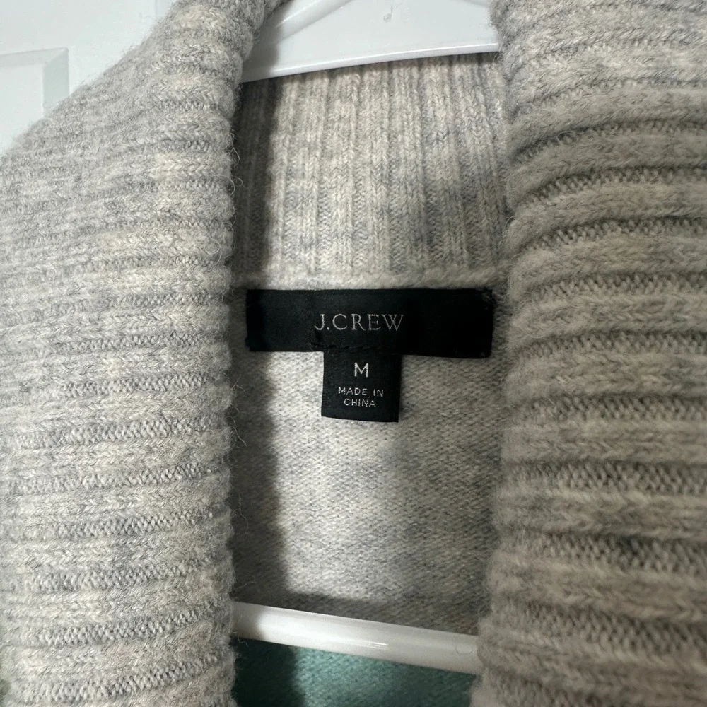 J. Crew Striped Turtleneck Sweater Supersoft Yarn Women Medium Grey Green Merino